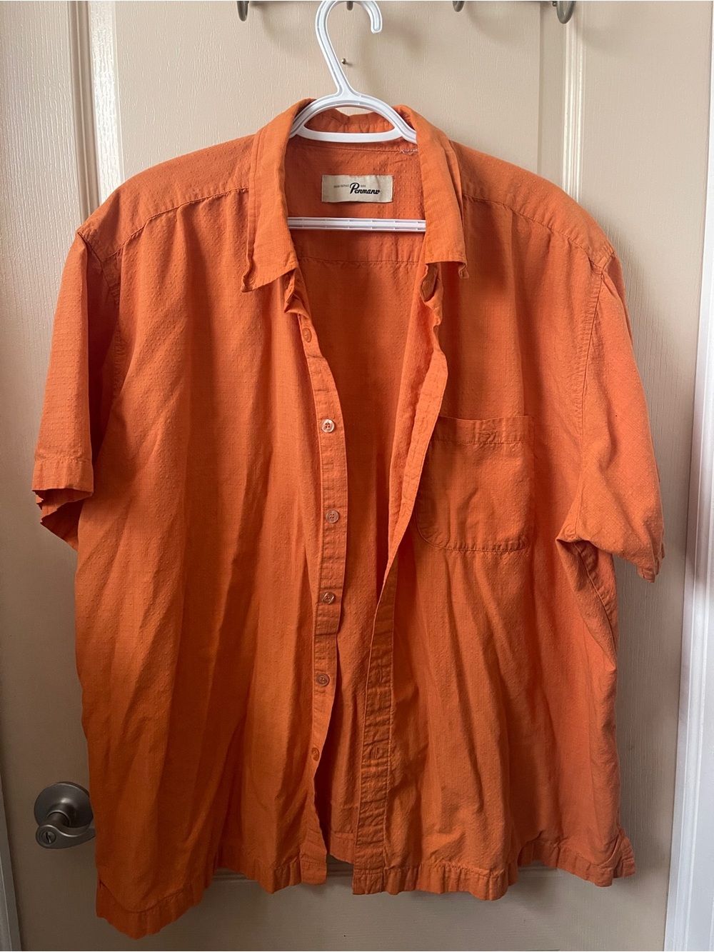 Penmans Men’s Large Burnt Orange Textured Short Sleeve Button Up Shirt